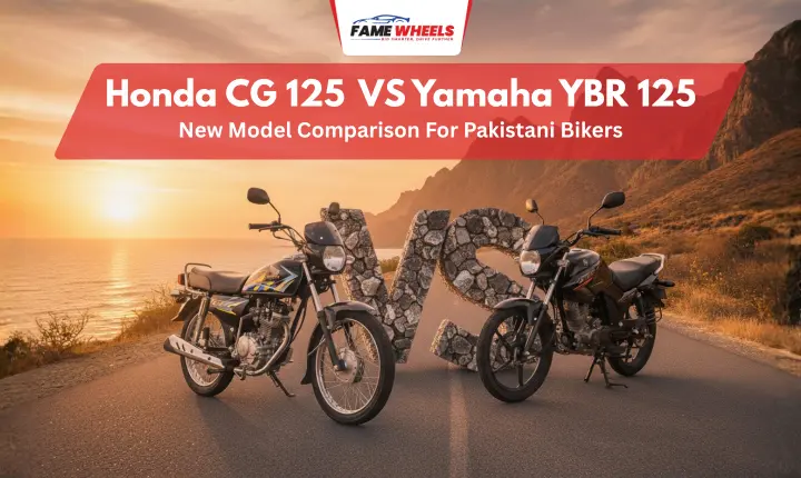 Honda CG 125 vs Yamaha YBR 125 new model comparison for Pakistani bikers with a scenic background