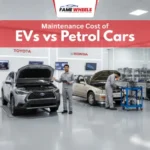 Maintenance Cost Of EVs compared with petrol cars inside modern automotive service garage