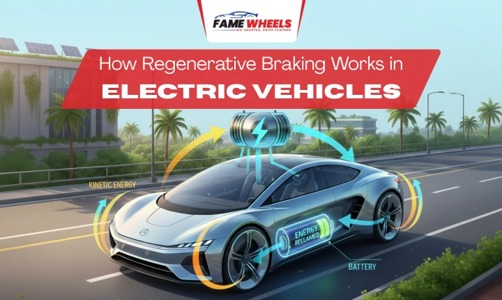 Electric vehicle using regenerative braking to convert kinetic energy into reclaimed energy.