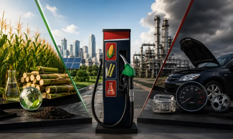 Ethanol pump balances farming benefits with mileage, engine compatibility, and climate costs