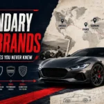 Legendary car brands history shown with modern car, map, timeline and vintage auto visuals.