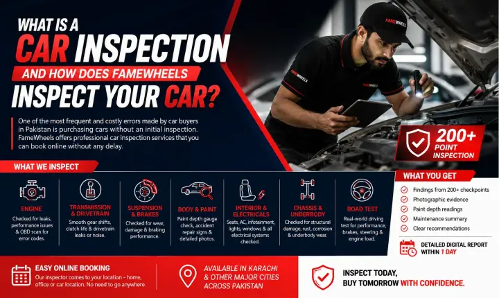 FameWheels 200 point car inspection with expert checking engine and vehicle condition