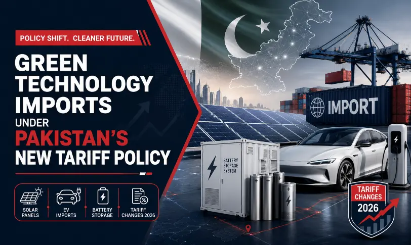 Green technology imports under Pakistan tariff policy with solar panels, EV and batteries