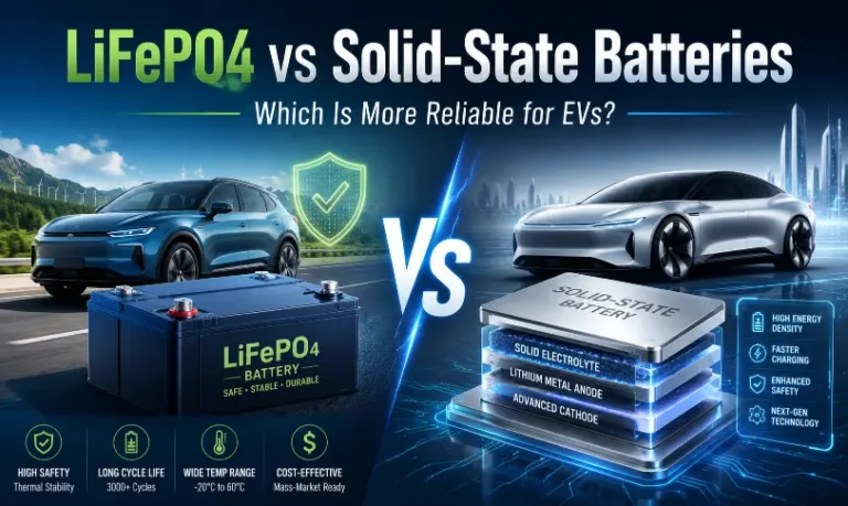 LiFePO4 and solid-state EV battery comparison showing safety, lifespan and future tech use