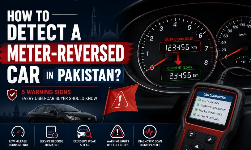 Meter reversal warning signs in a used car in Pakistan