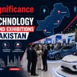 EV technology expos in Pakistan with electric cars, visitors and modern charging stations.