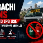 Karachi bans CNG and LPG use in student transport vehicles with school van safety notice graphic