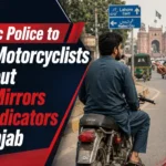 Traffic police stopping motorcyclists without side mirrors and indicators in Punjab Pakistan