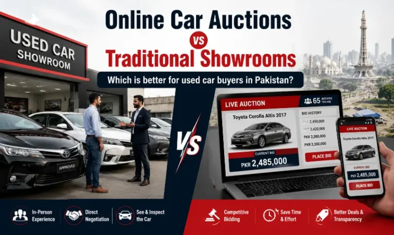 Online car auctions in Pakistan vs traditional showrooms comparison for used car buyers