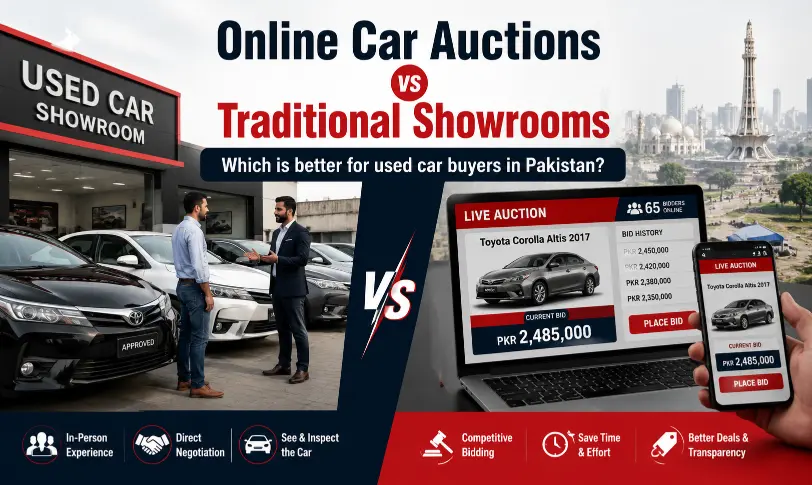 Online car auctions in Pakistan vs traditional showrooms comparison for used car buyers