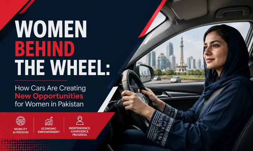 Pakistani woman driving a car and gaining independence through personal mobility