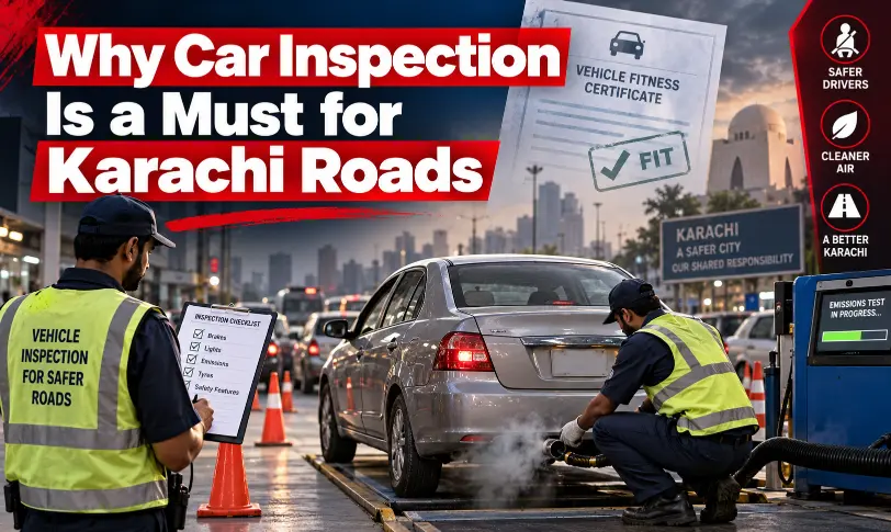 Car inspection in Karachi showing vehicle safety and emissions testing