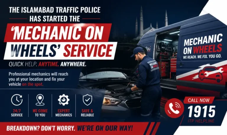 Islamabad Traffic Police Mechanic on Wheels service providing roadside vehicle repair assistance to drivers