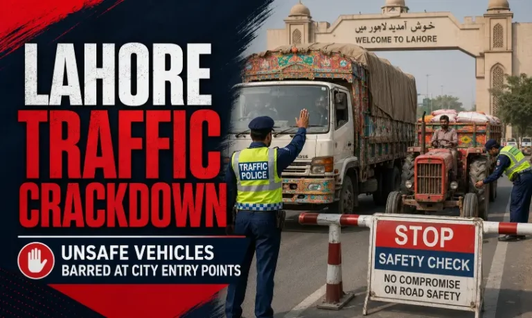 Lahore Traffic Crackdown as traffic police stop unsafe vehicles at city entry points