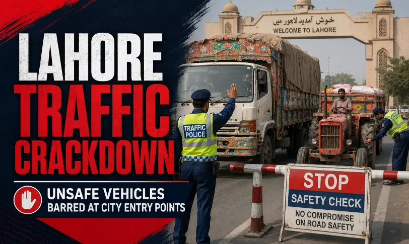 Lahore Traffic Crackdown as traffic police stop unsafe vehicles at city entry points