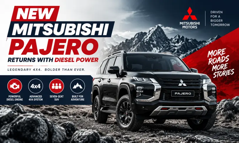 New Mitsubishi Pajero 4x4 SUV returning with diesel engine power and off-road capability