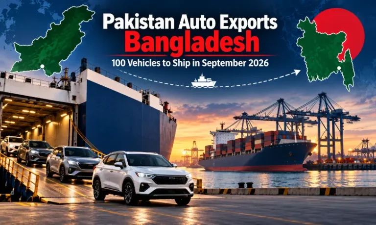 Pakistan auto exports to Bangladesh showing 100 MG vehicles shipping from Pakistan to Bangladesh in September 2026