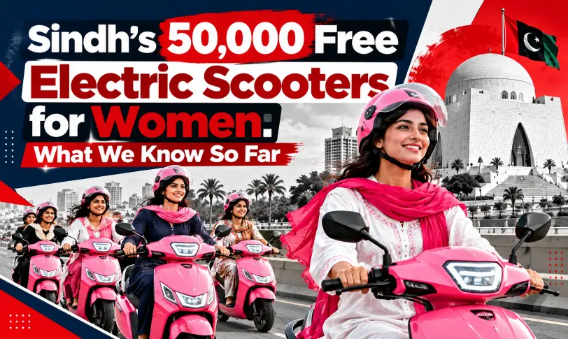Sindh free electric scooters for women scheme showing women riding pink scooters