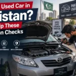 Used car inspection in Pakistan showing vehicle checks before buying
