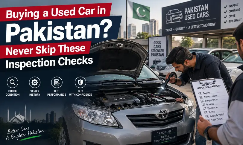 Used car inspection in Pakistan showing vehicle checks before buying